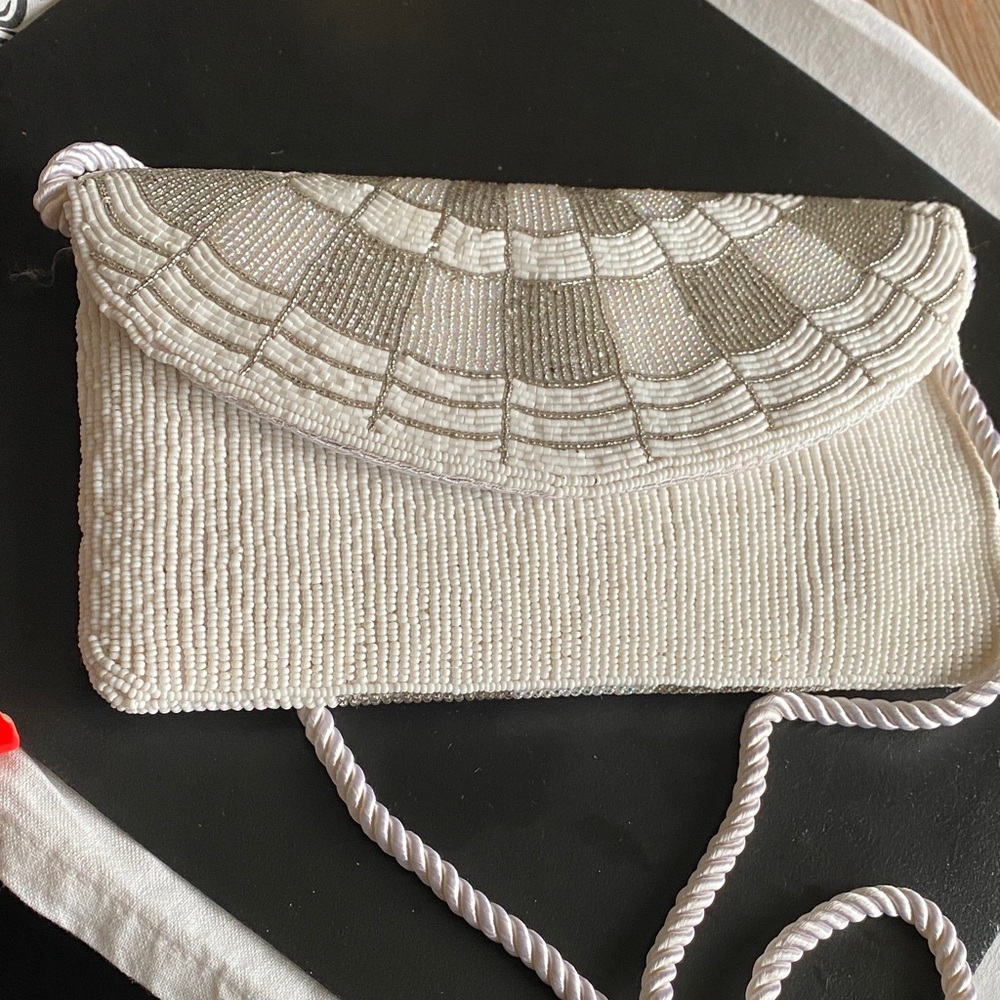 Elegant White Beaded Clutch